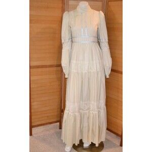 Gunne Sax Ivory Peasant Country Eclectic Bohemian Dress 1970s